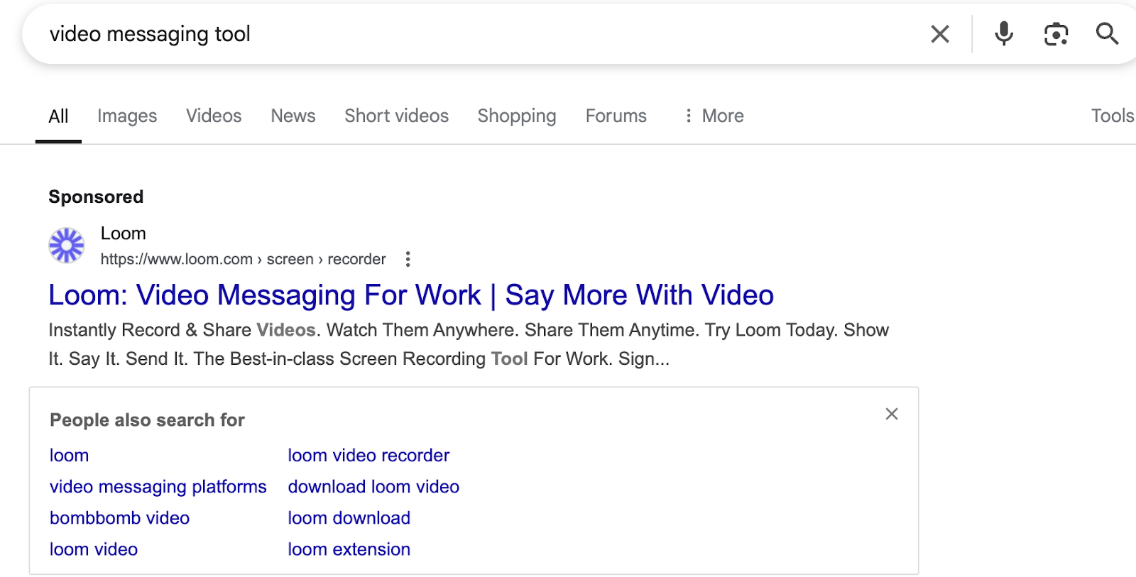 Loom landing page messaging example 