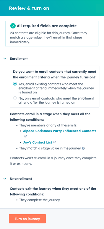 Customer Journey prüfen und aktivieren
