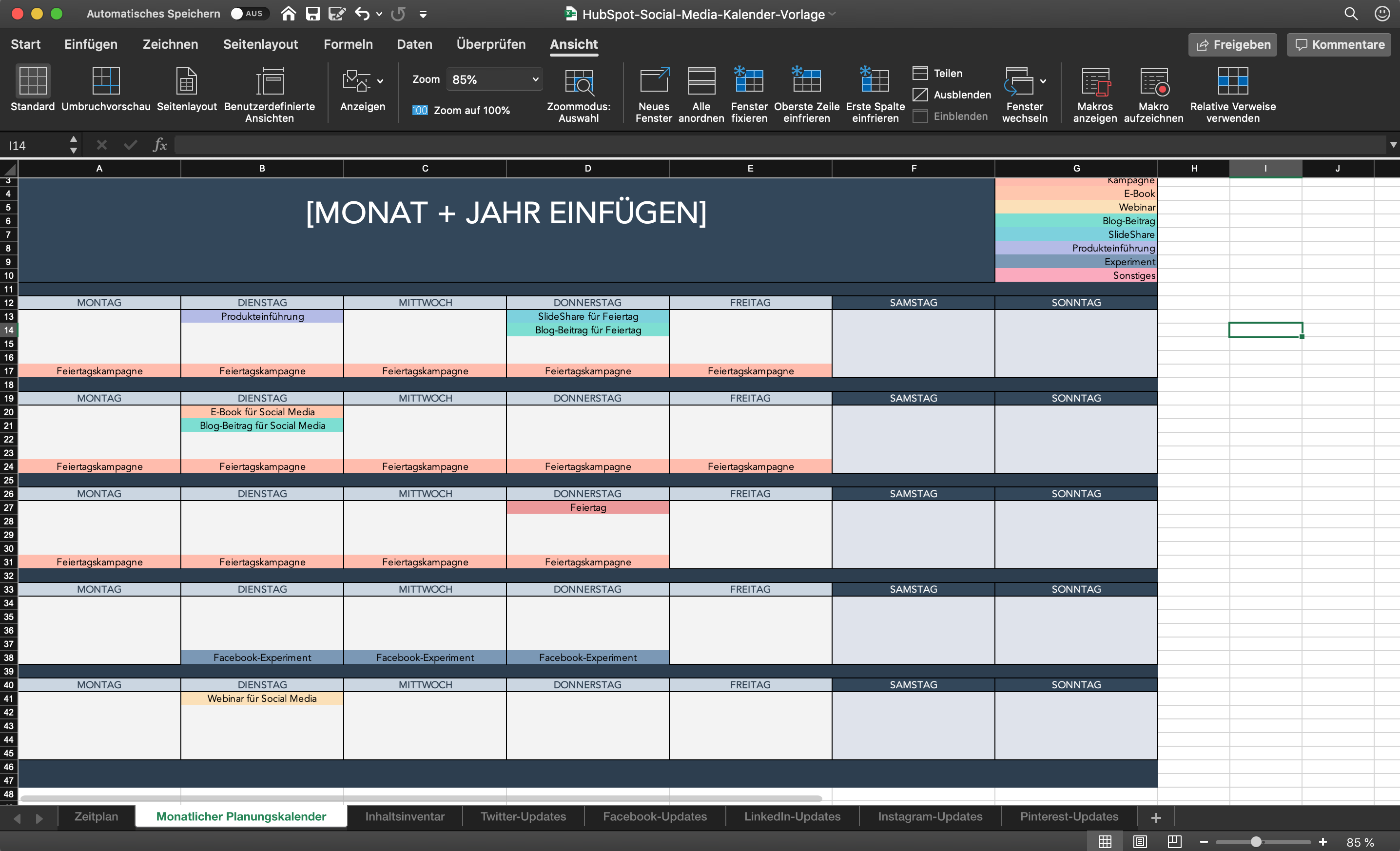 vorlage in excel