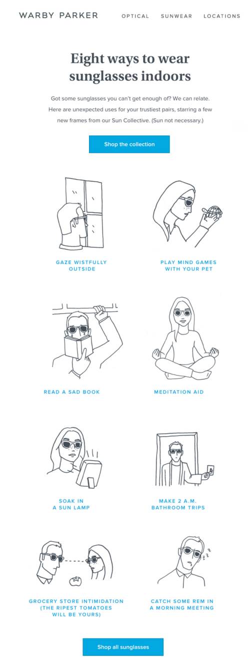 Ejemplo de newsletter: Warby Parker