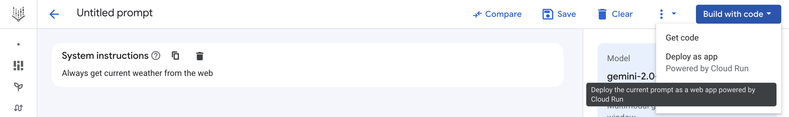 Click build with code button and click deploy as
app