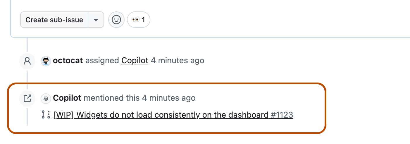 Screenshot of an issue with a timeline event showing that a linked pull request has been opened.