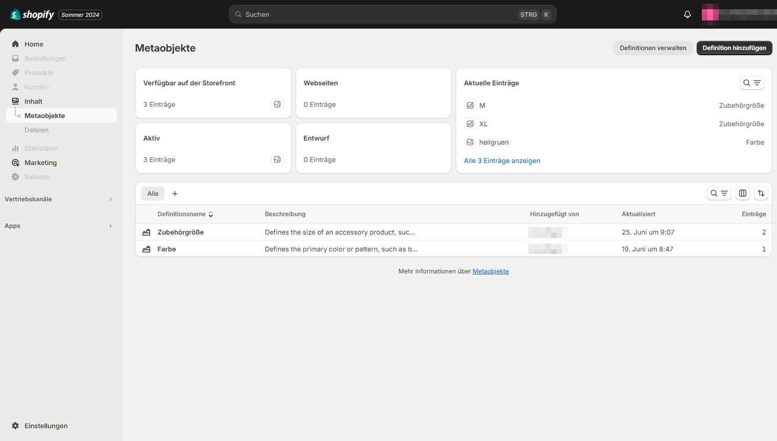 Screenshot CMS-System Shopify