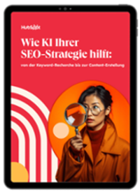 iPad mit E-Book-Cover zum Thema wie KI bei der SEO-Strategie hilft