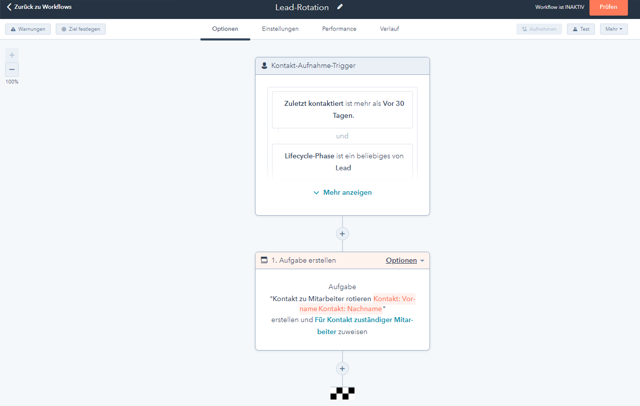 Salesautomatisierungstools von HubSpot mit der Benutzeroberfläche des Workflow-Editors